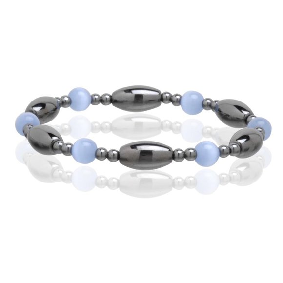 Magnetic Hematite Light Blue Bracelet, Beaded Gemstone Stretchable Bracelet - Picture 1 of 1